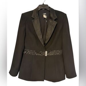 Alma Black Women's Blazer with Rhinestone Embellished Belt sz 46/Us 12